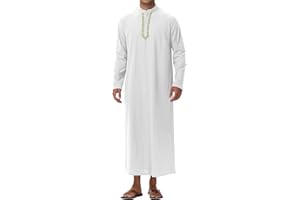 NANAMEEI Musulman Qamis Homme Manches Longues Djellaba Marocaine Abaya Caftan Robe Patte de Boutonnage Col Mao