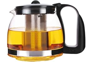 TECHNIC24 Michelino Glass Teapot with Removable Stainless Steel Strainer Tea Maker, 700 ml, Black