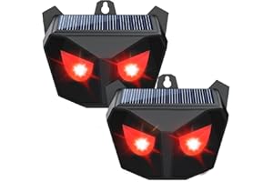 QUEATH Solar Powered Animal Repellent, Solar Light Predator Deterrent with Red Strobe LED Lights, Predator Eye, Deterrent for Deer, Coyotes, Dogs, Foxes, Birds, and Skunks