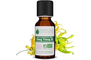 VOSHUILES.COM HUILES ESSENTIELLES & VEGETALES VOSHUILES - Huile Essentielle BIO d'Ylang Ylang III 10ml - 100% Pure et Naturelle - HEBBD et ECOCERT - Parfum Floral - Utilisation Alimentaire pour Boissons et Desserts