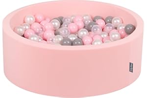 KiddyMoon 90X30cm/300 Balls ∅ 7Cm / 2.75In Baby Foam Ball Pit Made In EU, Pink:Pearl/Grey/Transparent/Light Pink