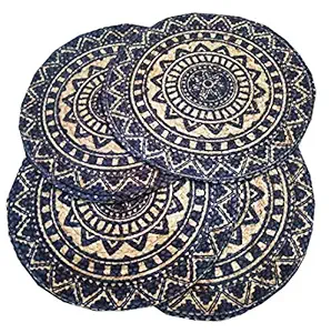 Osric Set of4 Round Braided Jute Placemats for Bed-Side Table/Center Table Dining Table/Shelves, Printed Jute. 35 cm(jut1145)