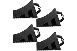 GAsupply Wheel Chocks With Handles Set of 4 Tyre Saver Brake Stoppers Ridged Wedges for Cars Caravan Horsebox Motorhome (4 Black Wheel Chocks)