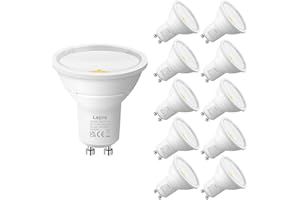 Lepro GU10 LED Bulbs, Cool White 6500K, A Energy Class, 590LM, 3.3W (50W Equivalent), 100° Wide Beam Angle, 50000H Long Life, Energy Saving LED Spotlight Bulb, Non-Dimmable, Pack of 10
