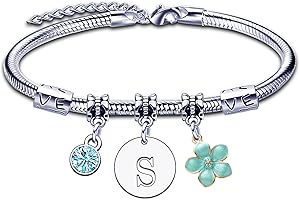 ZYMGUO Iniziale Bracciale Con Donna Ragazza Amica Sorella Compleanno Natale Ispirazione Regali Regolabili Ciondolo Con Lettera A-Z Colore Argento Bracciale Gioielli per Donne Ragazze Regali