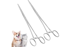 HEALIFE 2 Stück Piercing Zange und Hakenlöser Zange aus Edelstahl - Pinzette für Katzen und Hunde Haare - Sägezahndesign - Arterienklemme - 12.5 cm - gerade und gebogene Köpfe - Krankenschwester Zubehör
