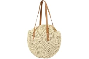 YXQSED borsa paglia,borsa intrecciata,Borsa a Spalla Vintage Borsa da Spiaggia Paglia Estiva Borsa da Viaggio Rotonda Casual Borsetta da Donna con Cerniera L