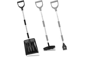 LESOLEIL Juego de Pala de Nieve, 3 en 1 Pala de Nieve Plegable con Raspador de Hielo y Cepillo de Nieve, Mango de Acero Inoxidable,para Coche, camión, Camping al Aire Libre (Negro)