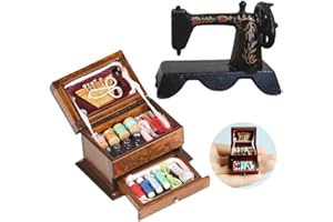 YSYZM Accessori Casa Bambole Miniatura, 1/12 Miniatura Annata Macchina da Cucire e Scatola per Macchina da Cucire Casa Delle Bambole, Mobili in Miniatura per Casa Delle Bambole