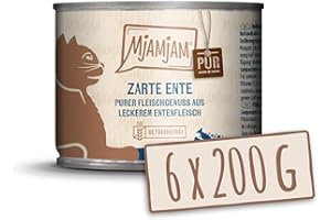 MjAMjAM - nourriture humide premium pour chats - pur plaisir de la viande - tendre canard pur, pack de 6 (6 x 200 g), sans céréales avec supplément de viande