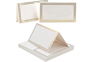 GUNWON 25PCS Table Place Cards,Wedding Name Cards Place Cardswith Double Gold Border forWeddings Greenery Table Seating CardsPaper Tented forTable Setting Wedding Birthday Dinner Party(White)
