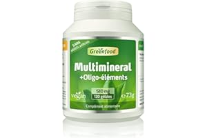 Greenfood Multiminéraux + oligo-éléments, 510 mg, des doses élevées, 120 gélules, vegan, haute biodisponibilité - Sans additifs artificiels. Sans génie génétique.