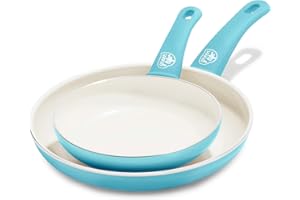 GreenLife Soft Grip Healthy Ceramic Non-Stick 18 cm and 26 cm Frying Pan Skillet Set, PFAS-Free, Oven Safe, Caribbean Blue