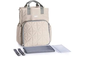 SONARIN Wasserdicht Multifunktions Baby Wickelrucksack Wickeltasche mit Wickelunterlage,Kinderwagen Riemen,Laptop stoßsichere Tasche,Flasche Isolierte Taschen,Große Kapazität,Waschmaschinenfest(Khaki)