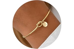 Turandoss Gold Initial Bracelets for Women Girls - Dainty 14K Gold Plated Knot Letter A-Z Initial Bracelet, Personalized Cuff Bangle Jewelry for Women Girls