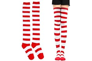 COYUN 1 Pares Calcetines Hasta la Rodilla, Femenino Rayas a rayas Muscos altos calcetines, sobre medias de rodilla, para Mujer Calcetines Largos Sobre la Rodilla Muslo Calcetines Altos, Rojo y blanco