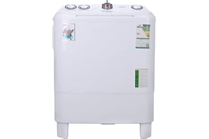 Geepas 7.2 KG Twin Tub Semi-Automatic Washing Machine- GSWM6468| Semi-Automatic Top Load Washing Machine, Ripple Pulsator|Classic Design, Spin Capacity: 7.2 KG| White, 2 Years Warranty