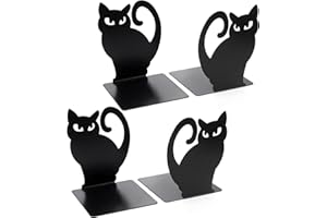 Coolnice Bookends, 2 Pair Black Steel Hollowed-out Cat Shape bookends, Decorativ Design Book Stopper for Gift, Book Binder and Dividers, School Supplies and Office Supplies Bookshelf