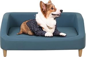 PWTJ Luxury Pet Sofa Bed for Medium-Large Dogs & Cats, 3-Sided Bolster Design with Removable Cushion & Wooden Legs, Comfortable Pet Furniture for Indoor Use (Blue)