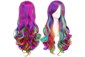 Ateid 70 cm Largo Peluca ondulada Multicolor de Cosplay y Gorra de Peluca para Mujer