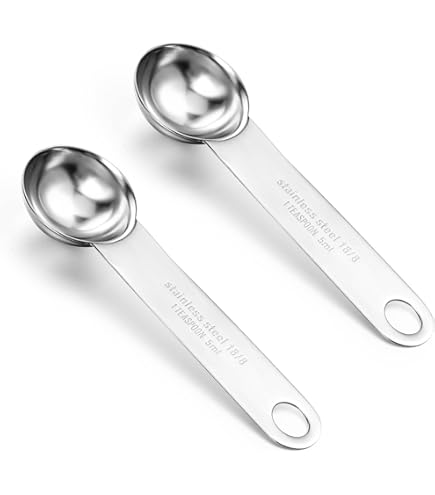 Lusofie 2 Pcs 1 Teaspoon Measuring Spoons 5ml Mini Spoons Stainless Steel Measuring Spoons For Kitchen Cooking Spoon Coffee Spoon (Silver