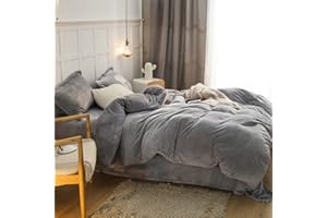 ‎OMELA Omela Warm Fleece Winter Bettwäsche 155x220 Silber Grau Cashmere Touch Plüsch Bettbezug mit Kopfkissenbezug 80x80 cm 2 Teilig Flauschig Coral Fleece Microfaser Winterbettwäsche Set Reißverschluss