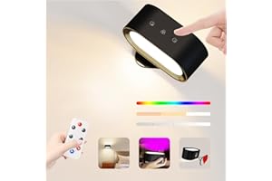 Coollamp Battery Wall Light Indoor, LED Rechargeable Wall Lamp with Remote&Touch Control,15 RGB Ambience Warm White Lights,360° Rotation,4 Dimmings, Magnetic Wall Sconce for Bedroom