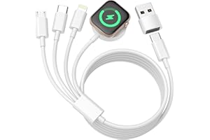 POUKEY 4 in 2 iWatch Charger for Apple Watch Charger Cable, iPhone and Apple Watch Charger for iWatch 9/8/7/6/SE/Ultra, iPhone 17 16 15 14, Android, 2.5W Wireless Magnetic Charging apple watch Fast Charger