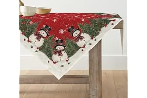 Artoid Mode Czerwony bałwan, drzewa, Boże Narodzenie, obrus, sezonowa, na zimę, do kuchni, dekoracja stołu do wnętrz, na urlop, imprezę, 85 x 85 cm