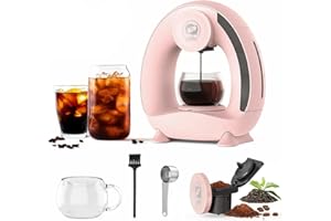 i Cafilas Mini Q Americano zaparzacz do kawy mielonej, 2 w 1, Mini One Cup, zaparzacz do kawy z filtrem do kawy, elektryczny ekspres do kawy mini, 120-240 ml, różowy