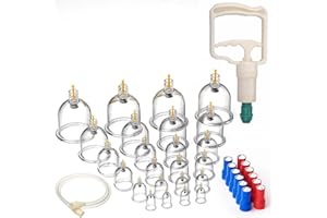 EGEN Professional Vacuum Cupping Therapy Air Suction Cups with Pumping Handle,Chinese Medicine Pistol Equipment (24Pcs/Set)