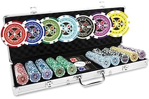 POKEO Malette Poker 500 Jetons Ultimate Poker Chips + 2 Jeux de Cartes + Bouton Dealer - Poker Set de 500 Jeton de Poker Ultimate (avec Valeur) - Jeu de Poker avec 500 jetons de Poker - Mallette Poker