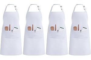 InnoGear Delantales 4 Piezas Delantales con Babero para Chef Delantales de Ccocina Unisex Ajustables para Restaurantes Cafeterías Jardines Barbacoas (Blanco, Poliéster)
