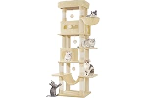 Hzuaneri Drapak duży, Wieża dla kota Maine Cat Large Cat, Wielopoziomowy drapak z dużym żerdziem, Zmywalna mata, Meble do domu dla kota z 2 jaskiniami, 8 drapaków (Beżowy)