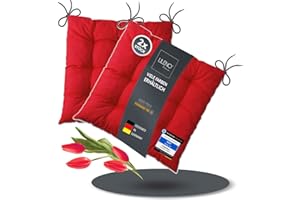 LILENO HOME 2er Set Stuhlkissen Rot (40x40x6 cm) - Sitzkissen für Gartenstuhl, Küche oder Esszimmerstuhl - Bequeme UV-beständige Indoor u. Outdoor Stuhlauflage als Stuhl Kissen