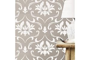 壁涂鸥 BACKGROUNDTURNOVER 40cm Rococo Baroque Damask Luxury Retro Vintage Flourish Pochoir Pochoirs Pour Murs Grand Modèle De Meubles Peinture Grands Modèles De Mandala Peinture Motifs De Revêtements De Sol En