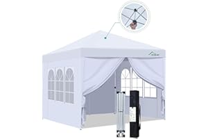Acepic Pop-Up Carpa Plegable 3x3 con Paredes, Portátil Cenador Plegable, Techo Plateado 300D Botón Central, Carpas para Exteriores Fiestas, Altura Regulable, Protección UV (Bianco)