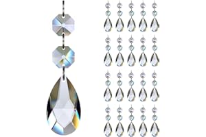 ‎GOLDENHAITAI GOLDENHAITAI Kronleuchter-Kristalle, 38 mm, Tropfenform, klare Kristall-Kronleuchter-Prismen, Anhänger, verbundene Glasperlen, achteckige Perlen, hängende Girlande, Dekoration, 20 Stück