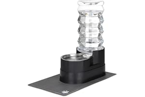 Sfozstra Automatischer Tränkeautomat, Edelstahl-Tiertränke mit wasserdichtem Pad, erhöhter Randspender für Katzen und Hunde (eisenhaltig, 8L)