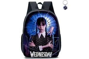 GDFENDU Anime Wednesday Backpack with Keychain, 16in 3D Printed Cartoon School Bags for Elementary and Middle School Students and Game Fans Teens Birthday Gift.