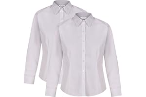 Trutex 2 Pack White School Shirt Girls Blouses - Long Sleeve Slim Fit Non-Iron School Blouses (Age 5-16+ Years, 24"-46" Chest)