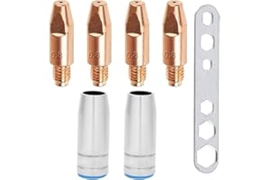 QAQGEAR MB25 końcówki kontaktowe do spawania 0,8mm/0,030" M6x28mm dla MB25 25AK Mig/Mag uchwyt do spawania latarki akcesoria użytkowe z kubkiem ochronnym/dysza gazowa i klucz (7 sztuk)