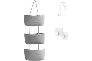 Kongming 3-Lagen Hängeorganizer Tür Organizer Leinen Wand Hängeregal aus Baumwollseil Wandorganizer Türorganizer für Badezimmer Camping (Hellgrau)