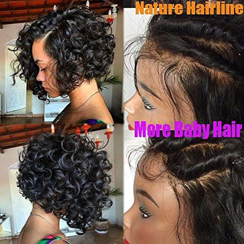 Friya 8A Brazilian Silk Top Full Lace Human Hair Wigs Short Bob Curly Silk Base Lace Front Human Hair Wigs Pre Plucked With Baby Hair For Black Women (8" 180% Density Silk Top Full Lace Wigs)