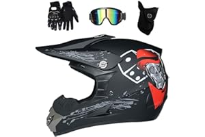 EVGATAVAB Juventud Niños Casco de Motocross, con Gafas Guantes Mascarilla, Cara Completa Off Road Moto Chocar Cascos, Cuesta Abajo Carreras de Enduro BMX MTB ATV Dirt Bike Casco
