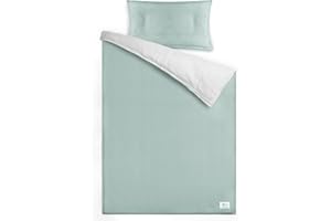 lulumoon Juego de Ropa de Cama Infantil de Muselina de 100 x 135 cm, Funda nórdica de 100 x 135 cm y Funda de Almohada de 40 x 60 cm, de algodón, Ligera y cómoda, Color Gris y Verde, 100 x 135 + 40 x