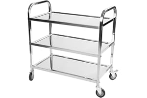 Estink 3-Tier Stainless Steel Catering Trolley, Kitchen Cart with Brake, Detachable Serving Trolley for Indoor Outdoor, Living Room, Kitchen, Garden, 85x45x90cm