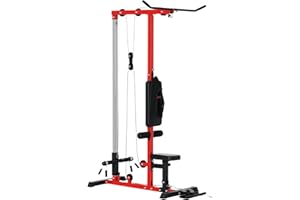 SPORTNOW Lat Pull Down Machine with Adjustable Seat, High and Low Pulley Cable Machine with Flip-Up Footplate, Multi-Function Home Gym Fitness Equipment