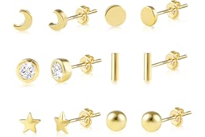 ASH'S CHOICE 6 Pcs Boucles Doreilles Femme Acier Inoxydable Piercing Oreille Cartilage Helix, S925/Plaqué Or 14 Carats