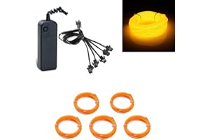 Kmruazre El Wire Tube Rope Luci Al Neon Flessibili Alimentate a Batteria 3 Modalità Filo Elettroluminescente Per La Decorazione Di Nozze In Auto (5x1m, Giallo)